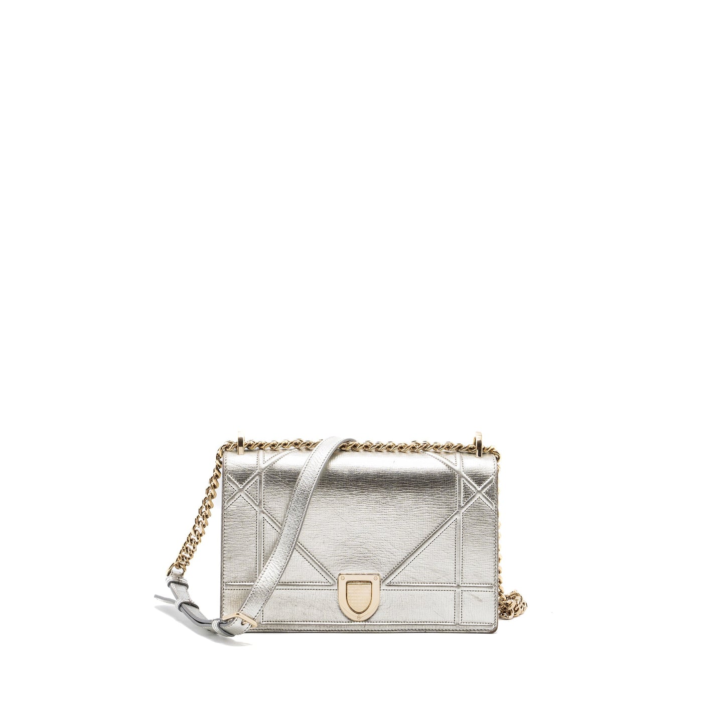Dior Diorama Purse Goatskin Metallic Silver