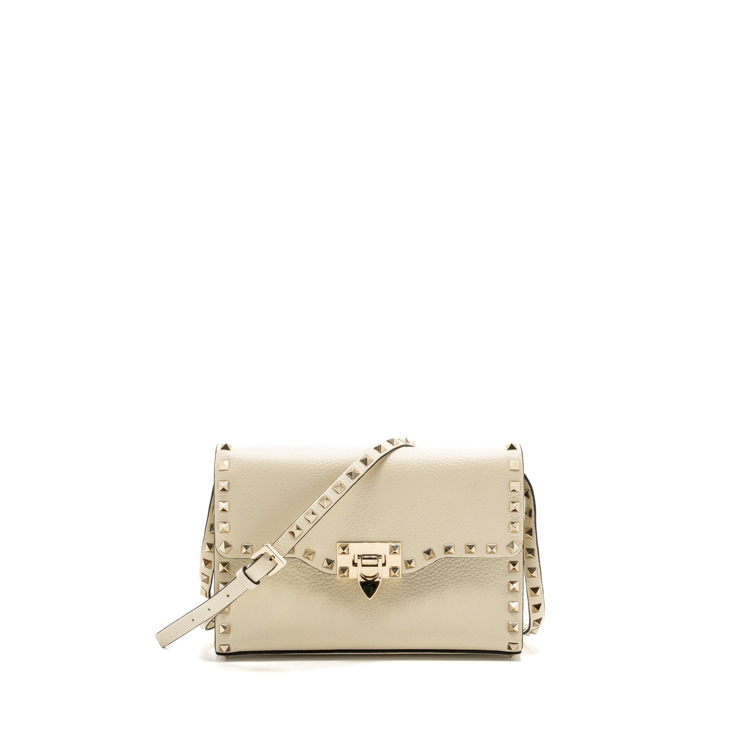 Valentino Small Rockstud crossbody Purse grained calfskin light ivory