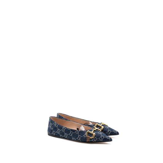Gucci Size 37 Horsebit Ballerina Shoes Supreme Denim