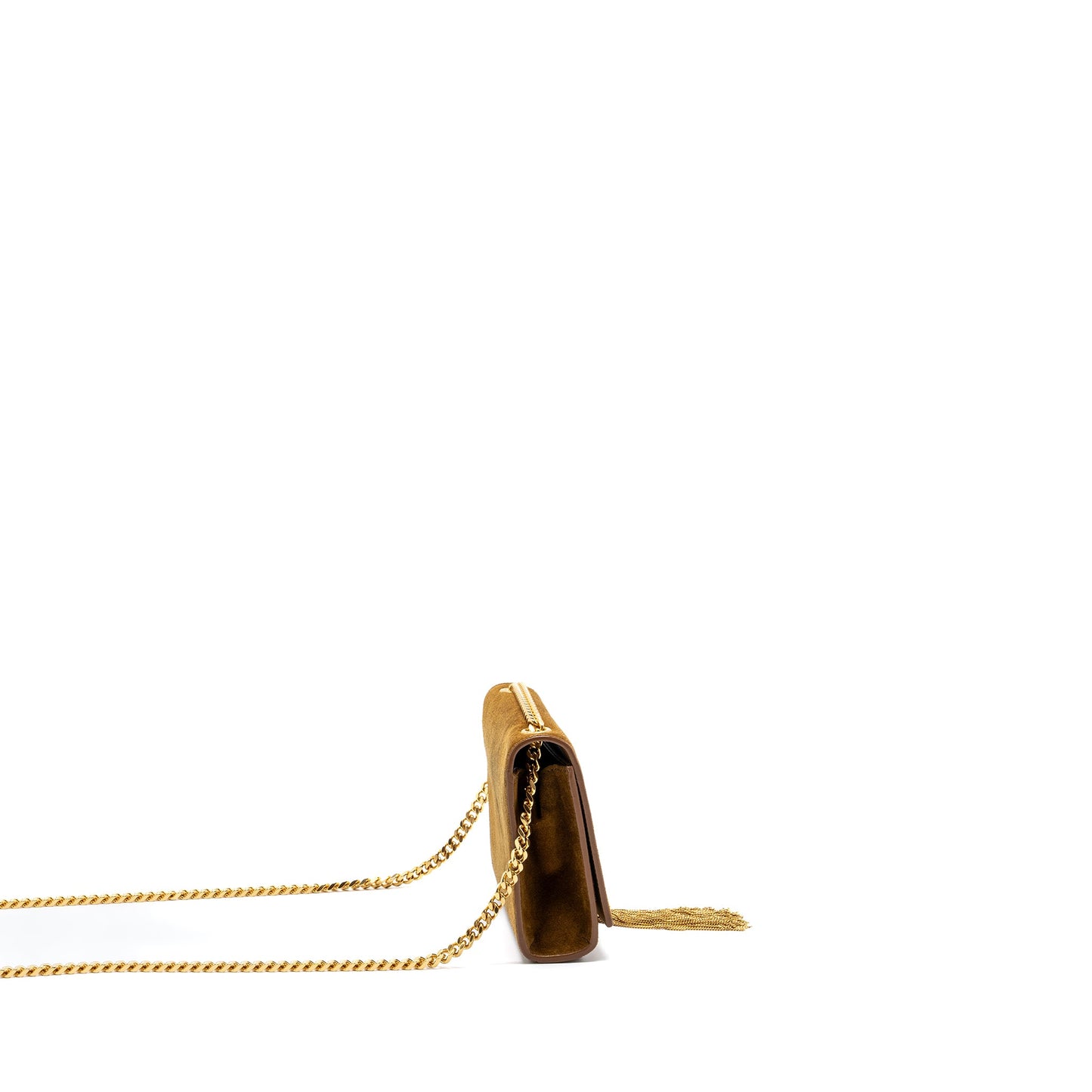 Saint Laurent Kate Chain Wallet with Tassel Suede Brown