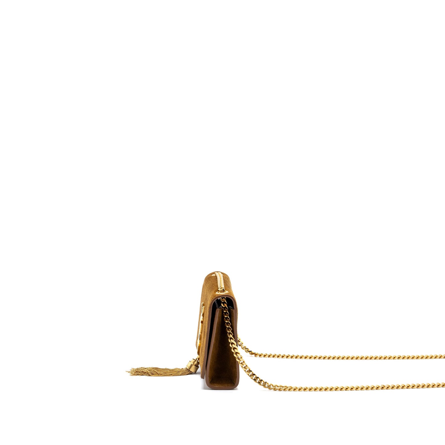 Saint Laurent Kate Chain Wallet with Tassel Suede Brown