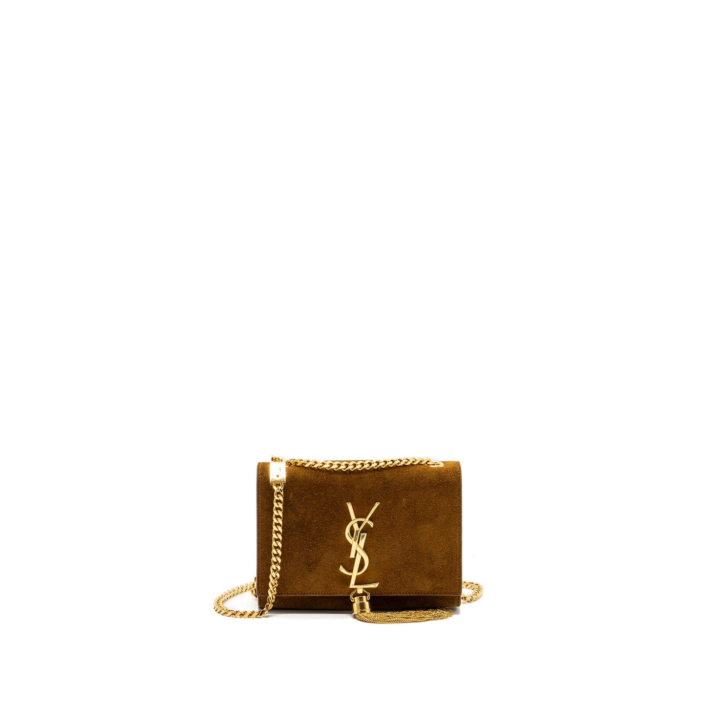 Saint Laurent Kate Chain Wallet with Tassel Suede Brown