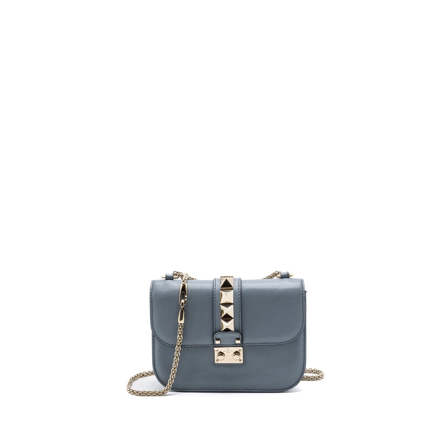 Valentino Garavani Rockstud Glam Lock Chain Purse Leather Light Blue
