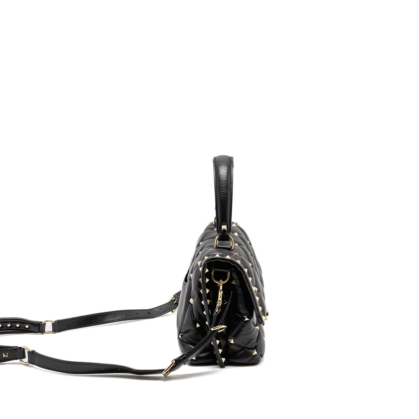 Valentino Top Handle Quilted Candystud Flap Purse Lambskin Black