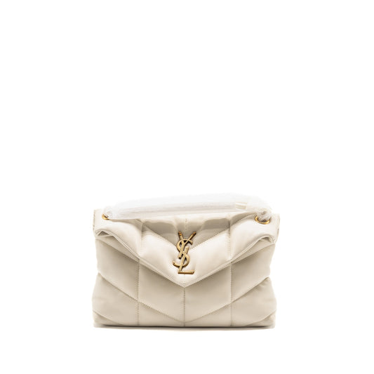Saint Laurent/ Small Loulou Puffer Mini Purse Lambskin Blanc Vintage