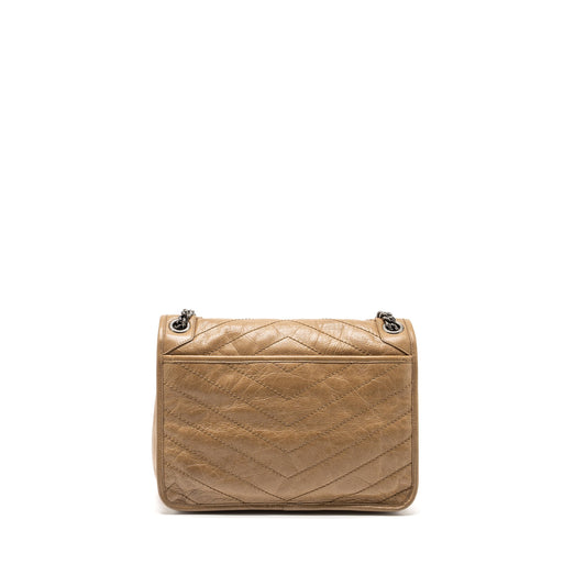 Saint Laurent Medium Niki Purse Crinkled Calfskin Dark Beige Ruthenium Hardware