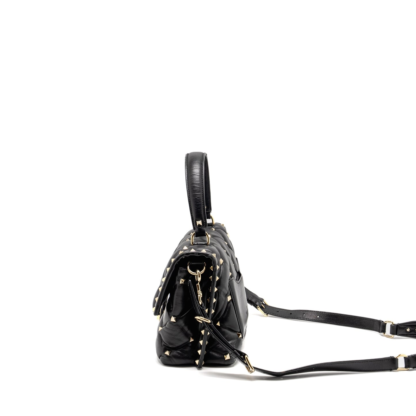 Valentino Top Handle Quilted Candystud Flap Purse Lambskin Black