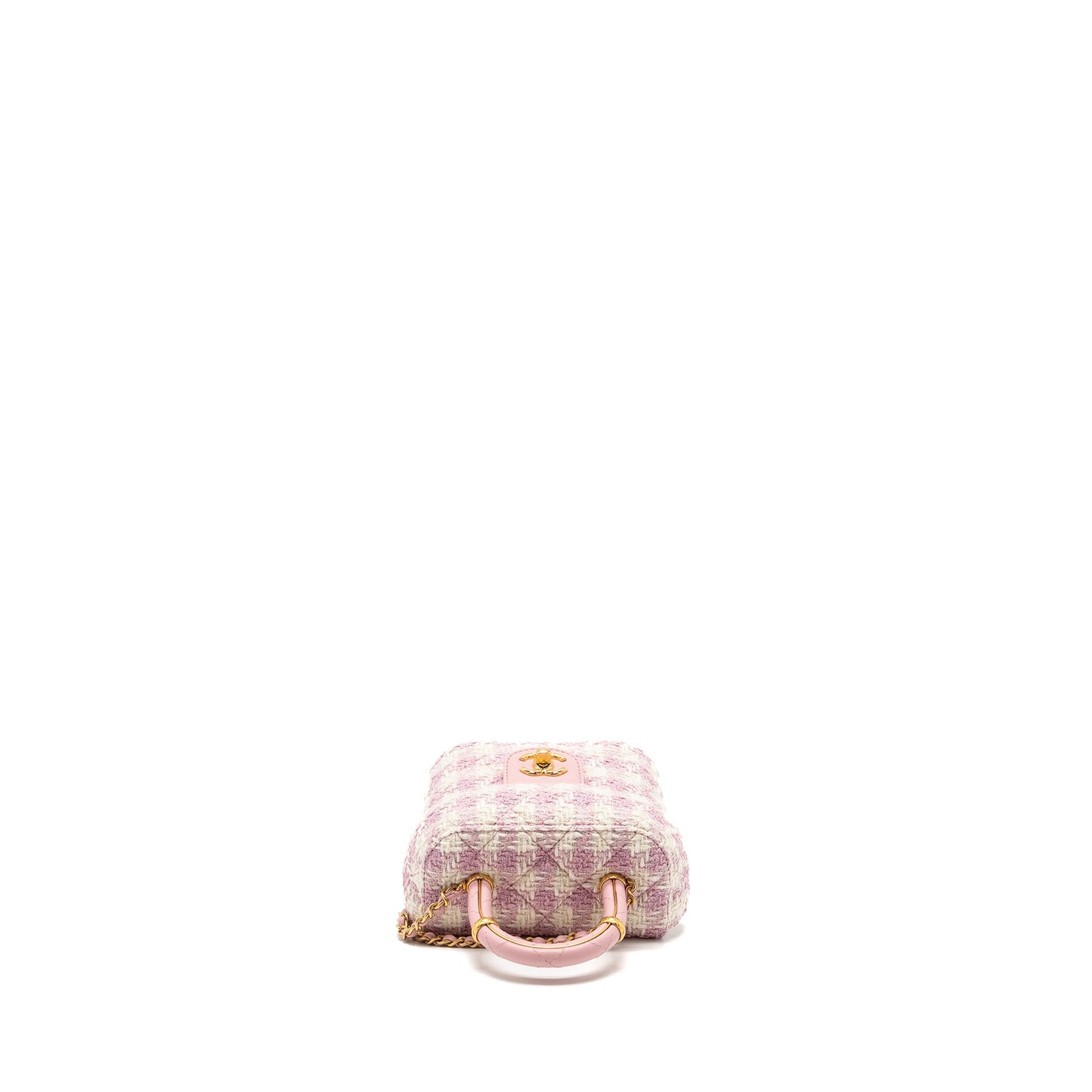 Chanel top handle vanity bag with chain tweed pink GHW (Microchip)