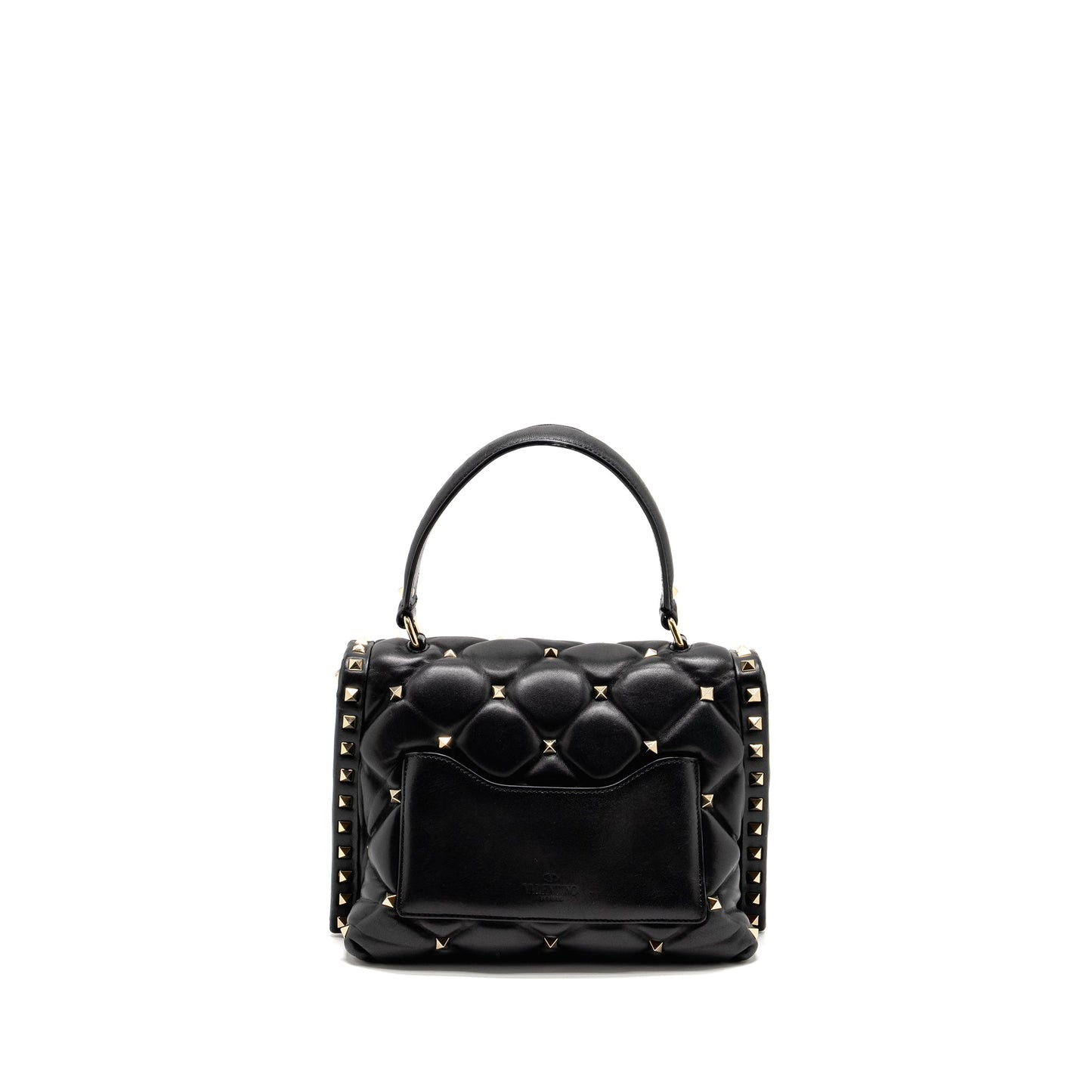 Valentino Top Handle Quilted Candystud Flap Purse Lambskin Black