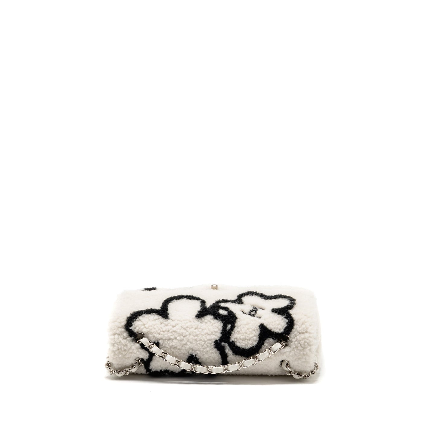 Chanel 22A Fluffy camellia flap bag shearling white SHW (microchip)