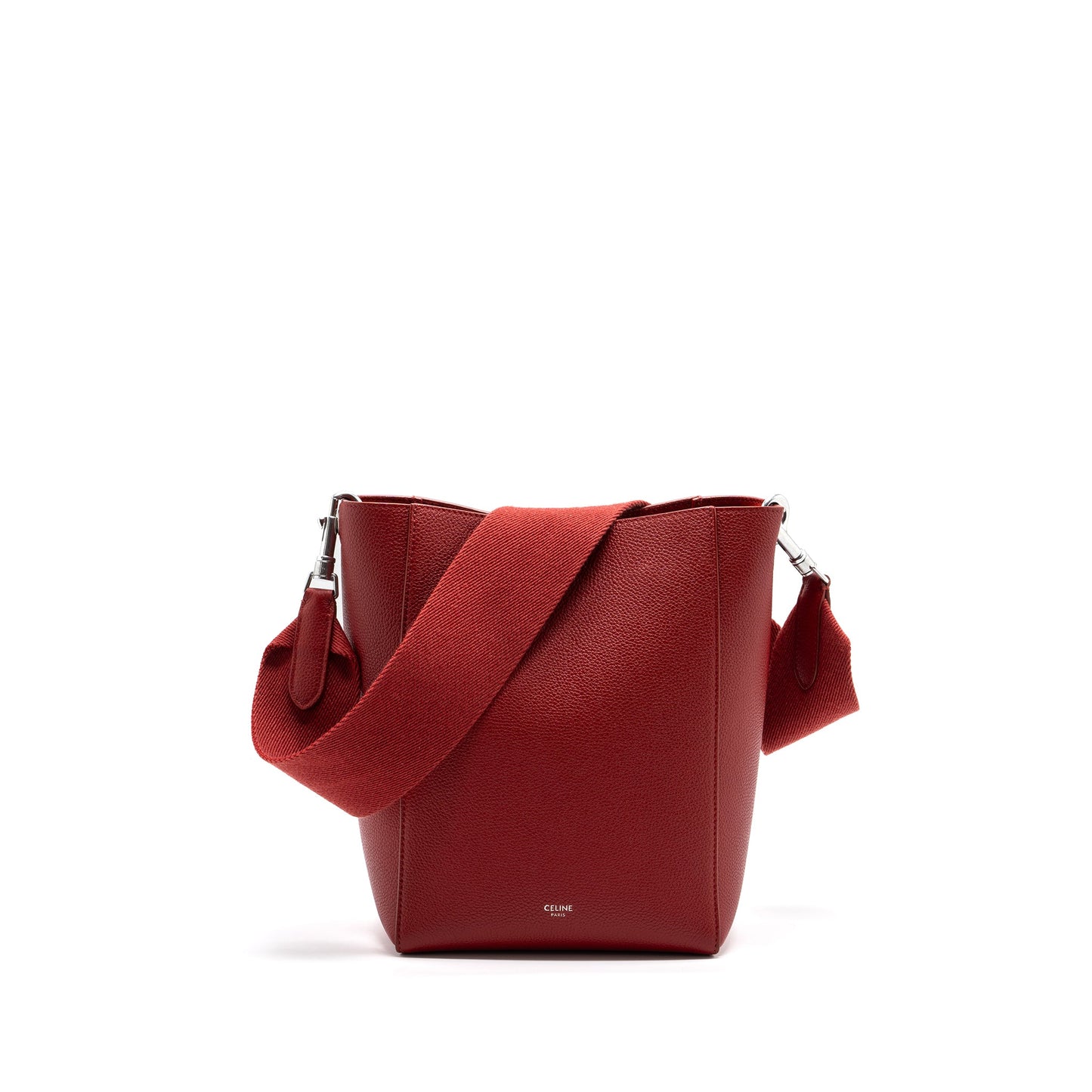 Celine Sangle Small Bucket Purse Grained Calfskin Red