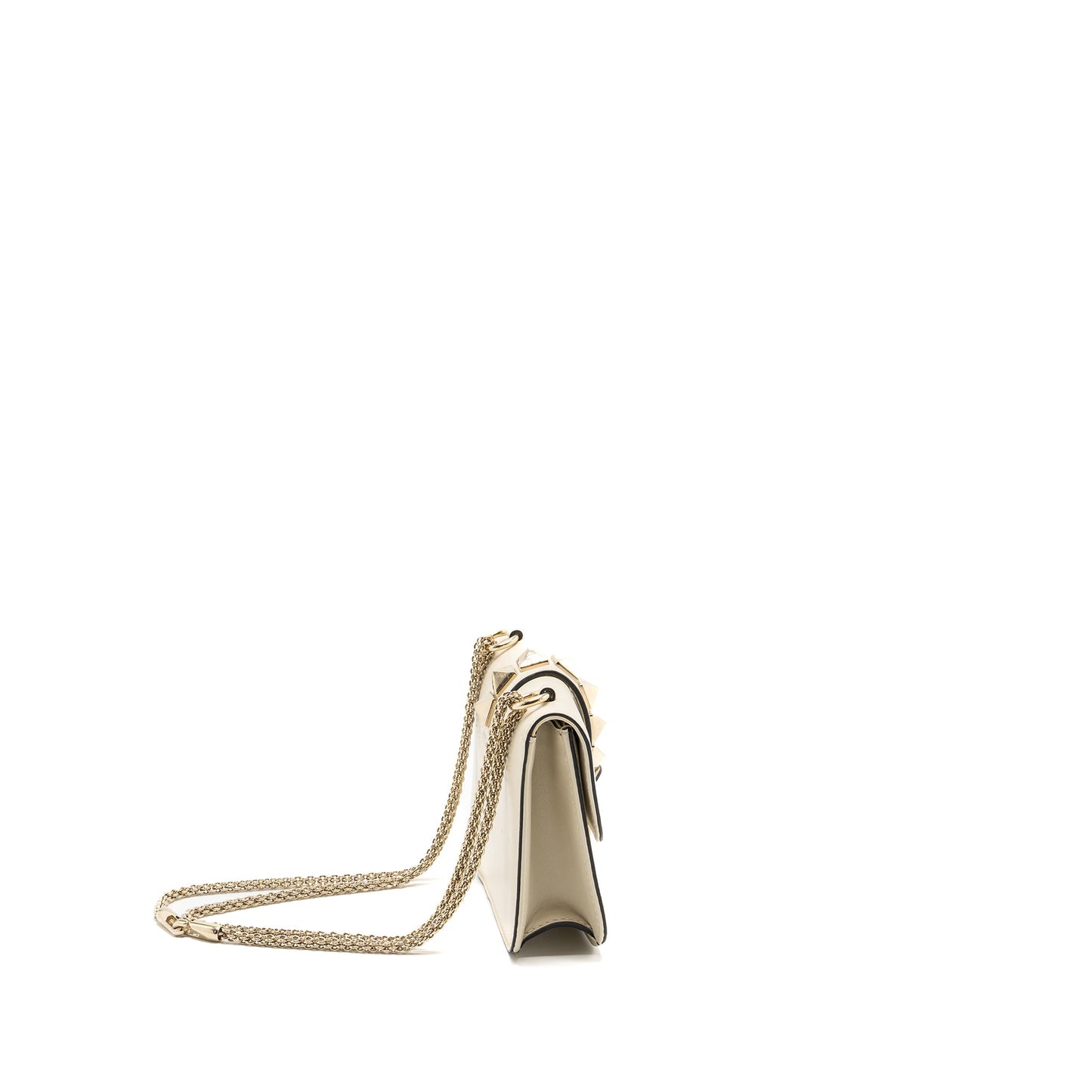 Valentino Garavani Rockstud Glam Lock Chain Purse Leather White