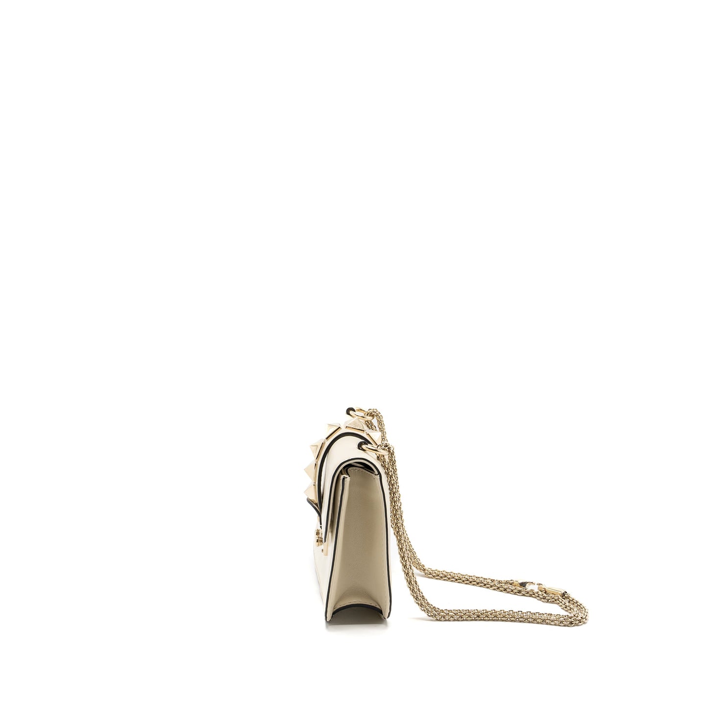Valentino Garavani Rockstud Glam Lock Chain Purse Leather White