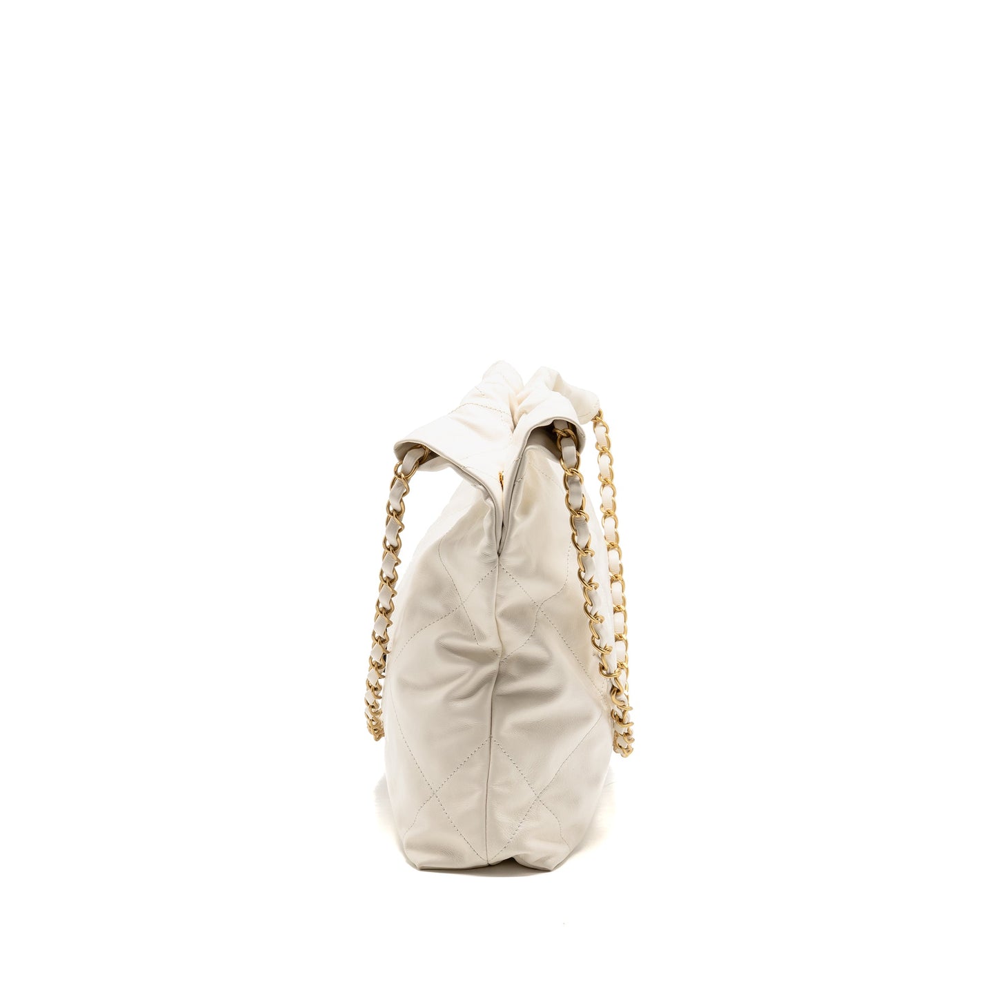 Chanel Small 22 Bag with Black Letter Logo Calfskin White GHW (Microchip)