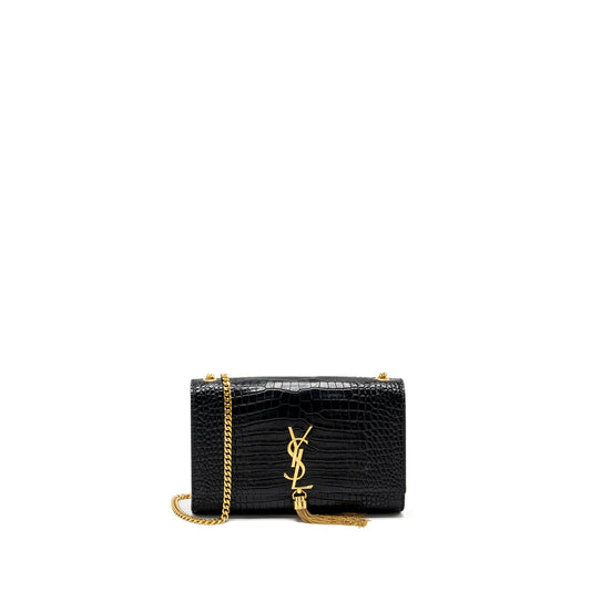 Saint Laurent Kate Purse Tassel Crocodile-Embossed black