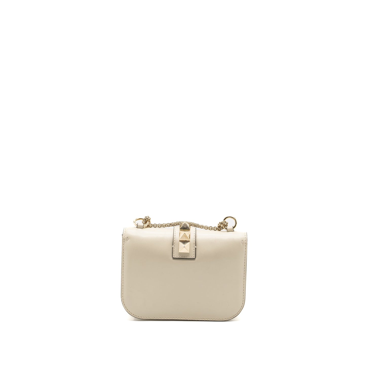 Valentino Garavani Rockstud Glam Lock Chain Purse Leather White