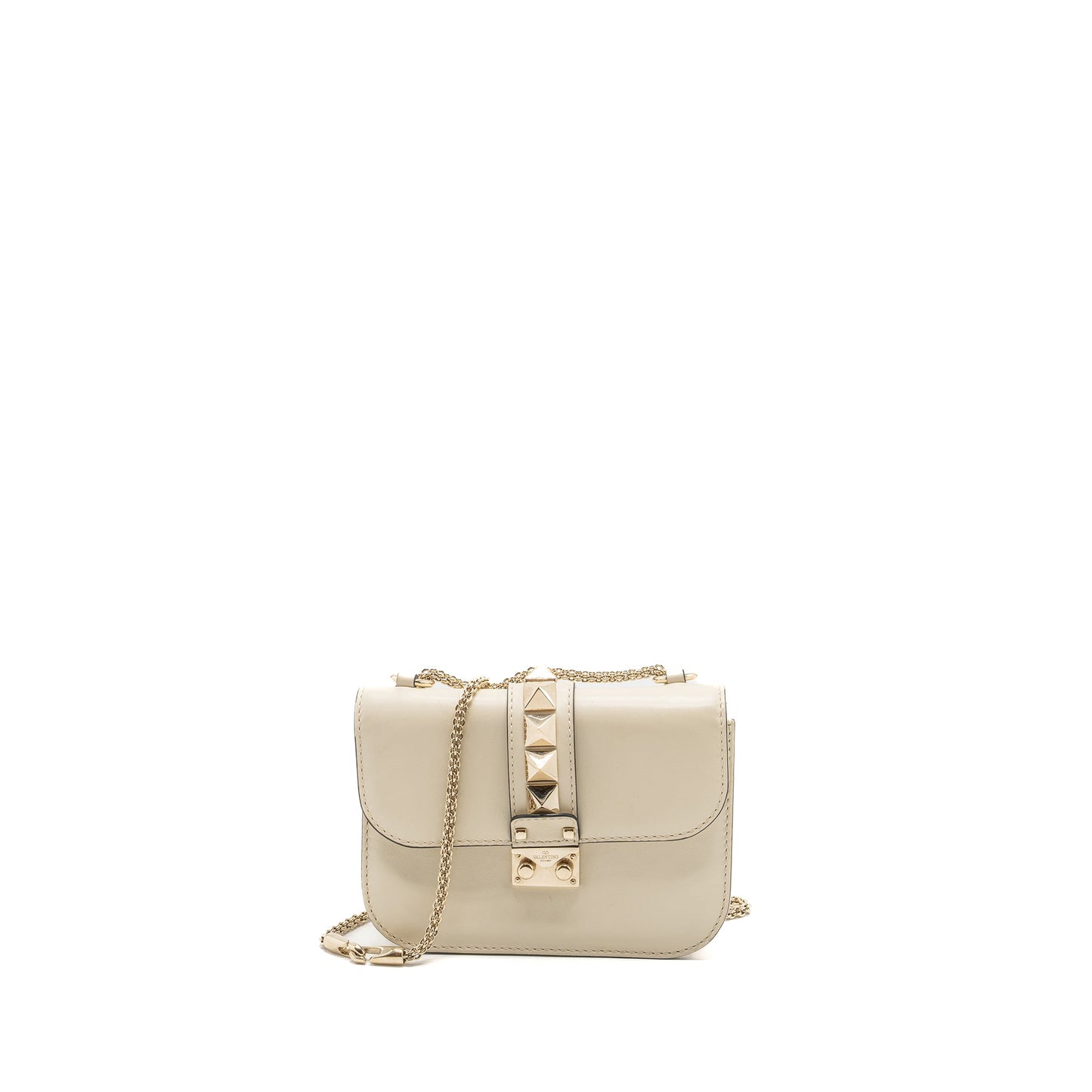 Valentino Garavani Rockstud Glam Lock Chain Purse Leather White