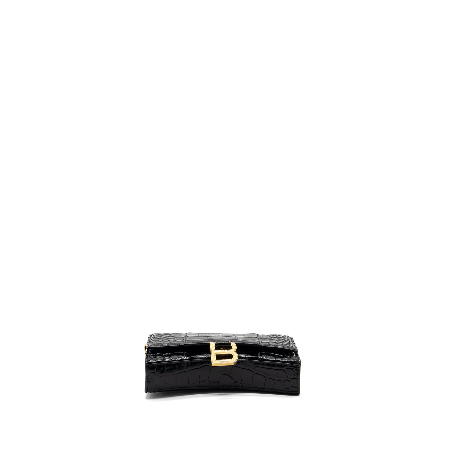 Balenciaga Hourglass Wallet On Chain Crocodile-Embossed Calfskin Black