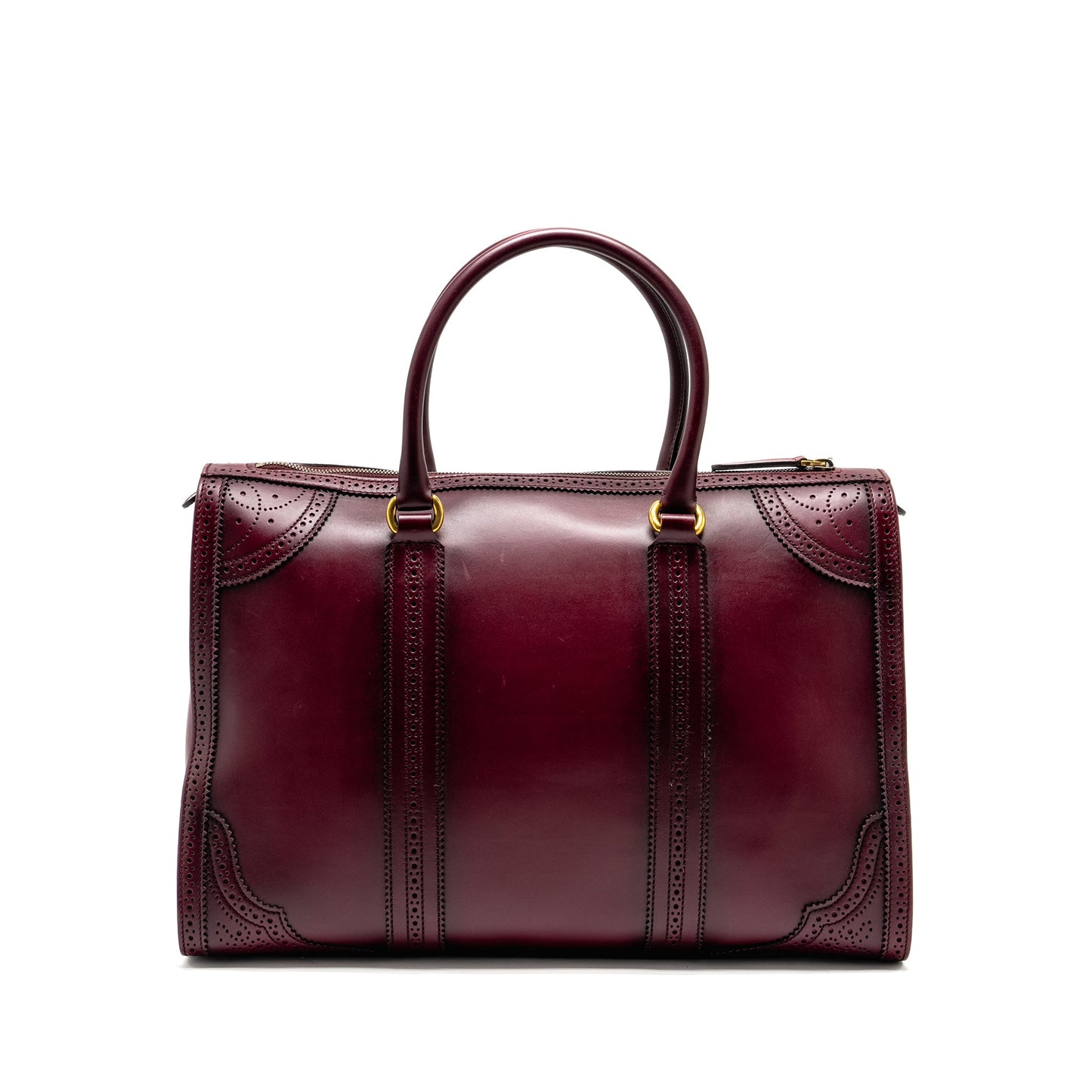 Gucci Vintage Duilio Brogue Boston Purse Calfskin Burgundy