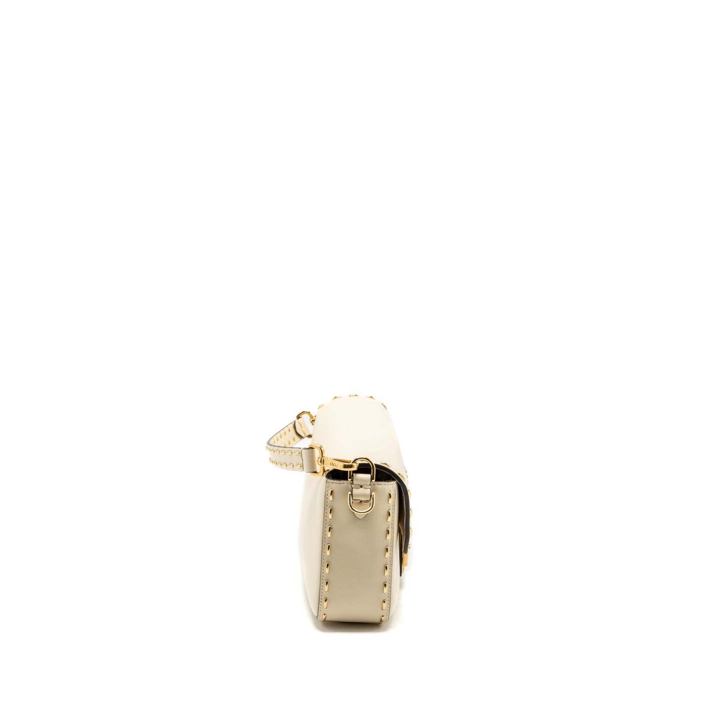 Fendi Vitello King Metal Stitch Baguette Lambskin White