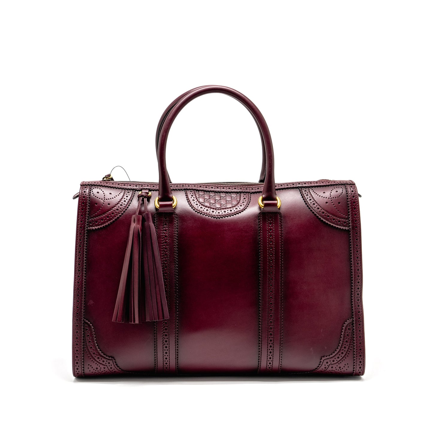 Gucci Vintage Duilio Brogue Boston Purse Calfskin Burgundy