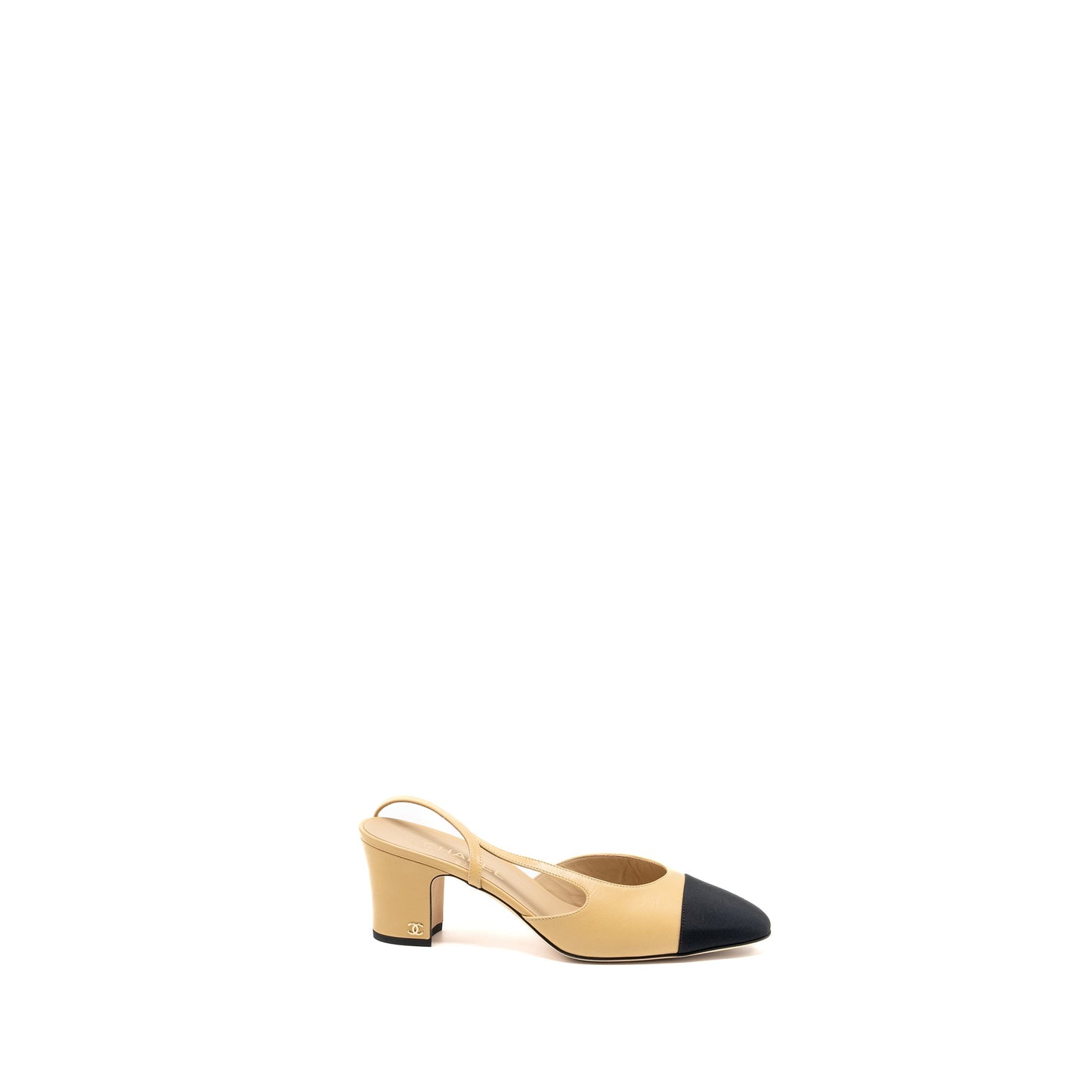 Chanel Size 41 Slingback Pumps Calfskin Beige/Black
