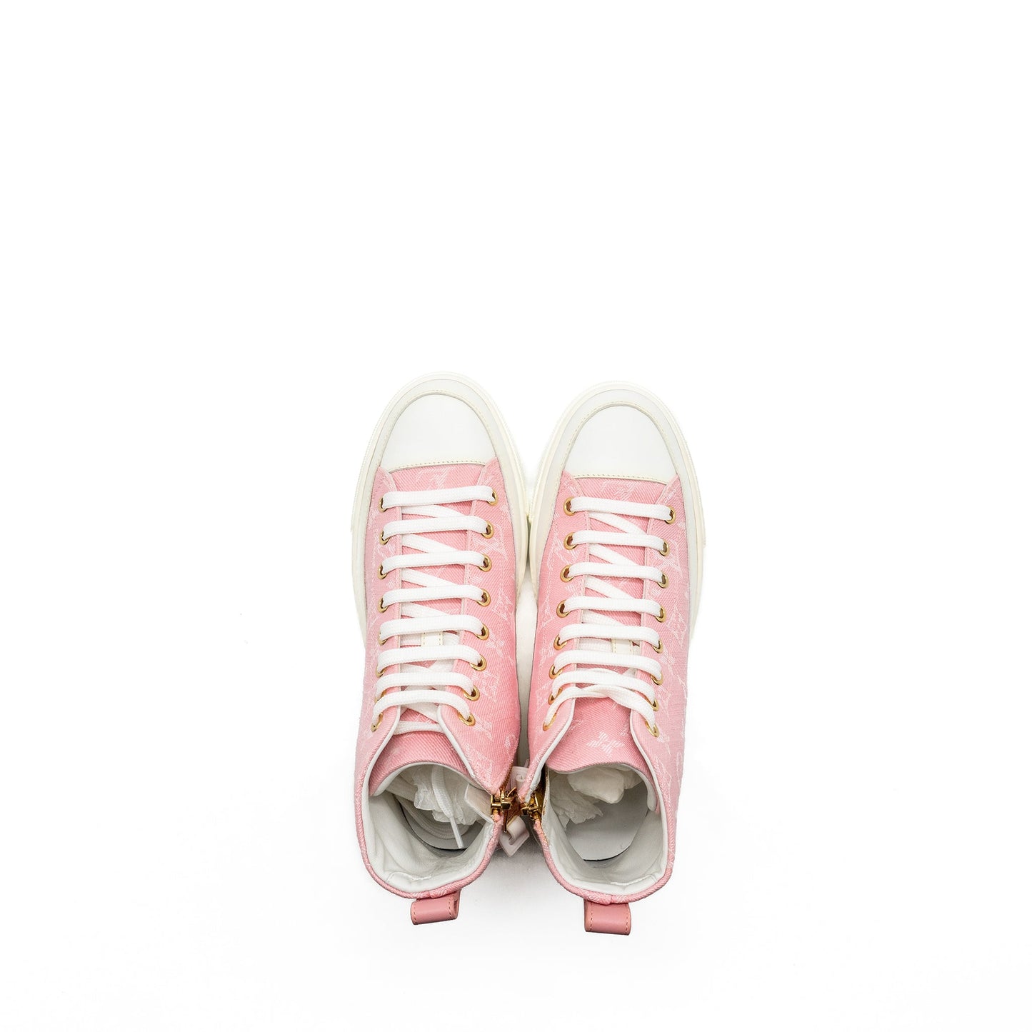 Louis Vuitton Size 36.5 Stellar High Top Sneaker Monogram Denim Pink