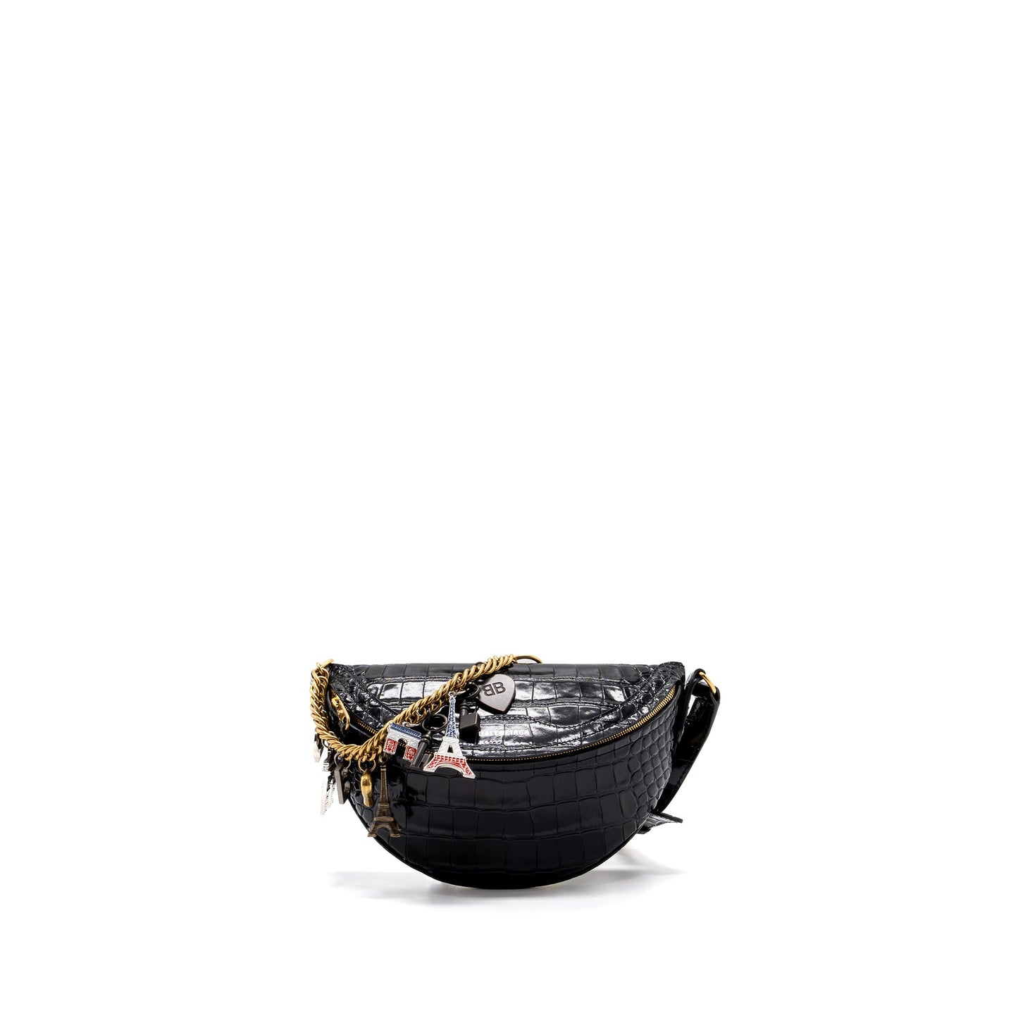 BALENCIAGA SOUVENIR Purse Crocodile-Embossed Calfskin Black