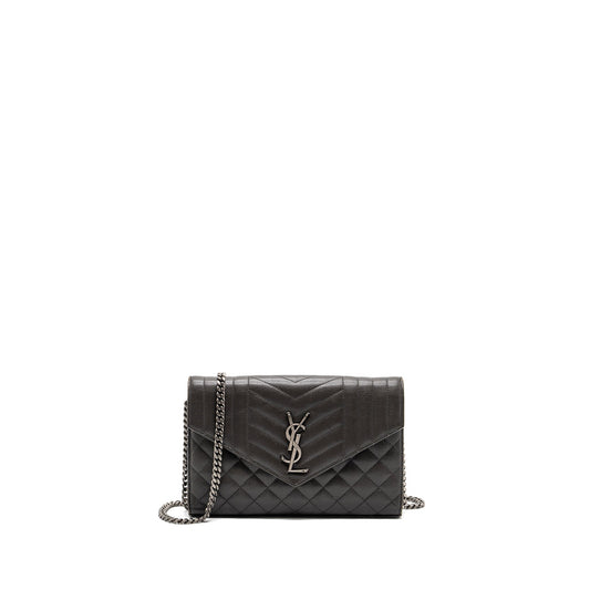 Saint Laurent/ Envelop Chain Purse Calfskin Dark Grey