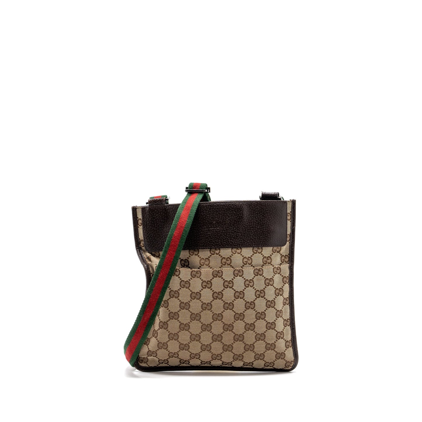 GUCCI MESSENGER Purse Supreme CANVAS/LEATHER BROWN/GREEN/