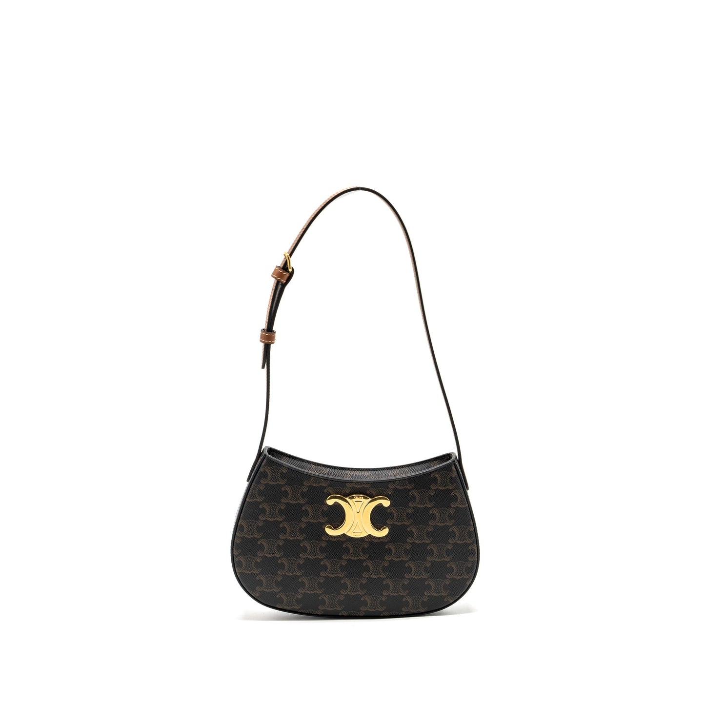 Celine Medium Tilly Purse in Triomphe Canvas / calfskin Tan