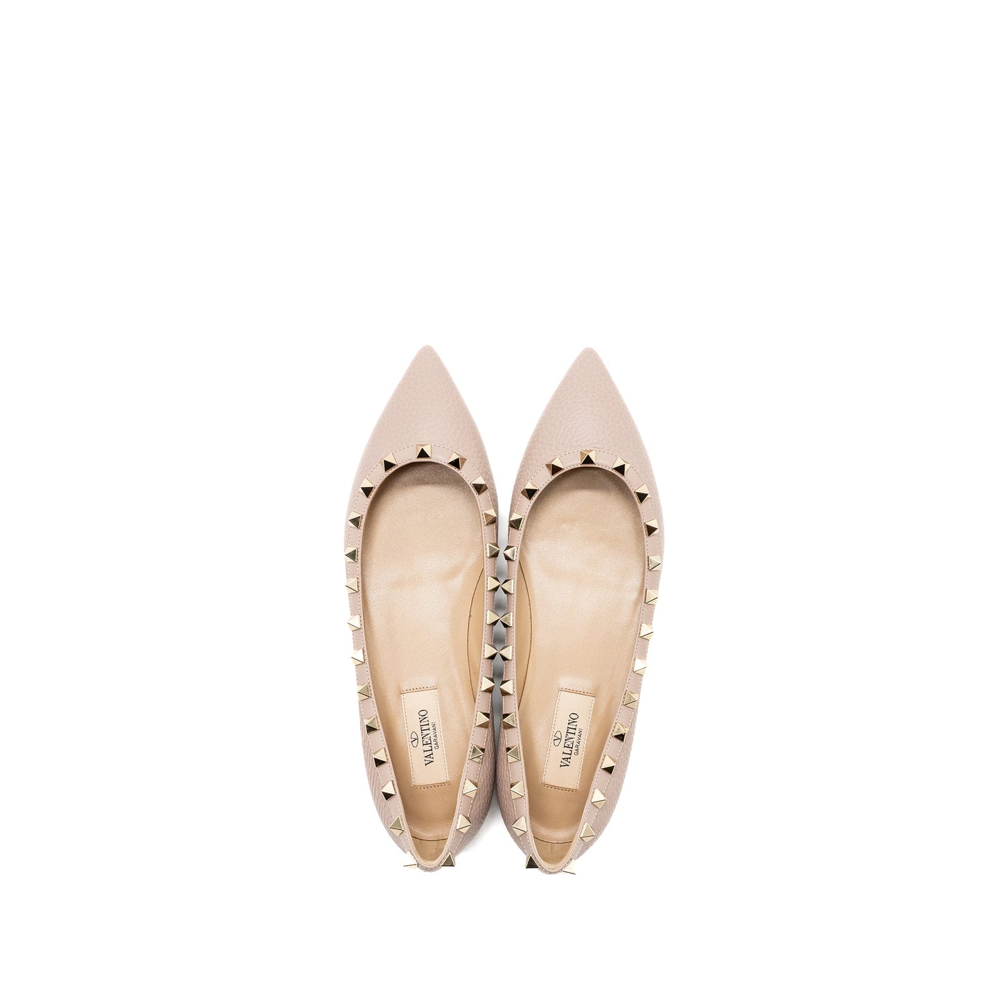 Valentino Size 37.5 Rockstud Flats Calfskin Nude