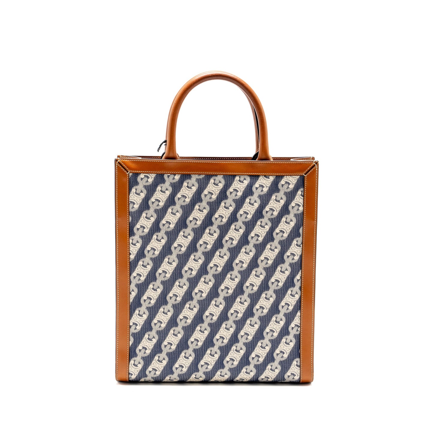 Luxury CELINE Vertical Cabas Tote in Triomphe Denim /Leather Navy/Tan GHW