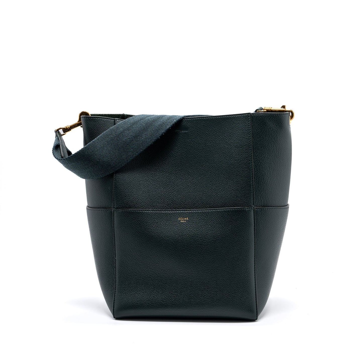 Celine Sangle bucket Purse calfskin dark green