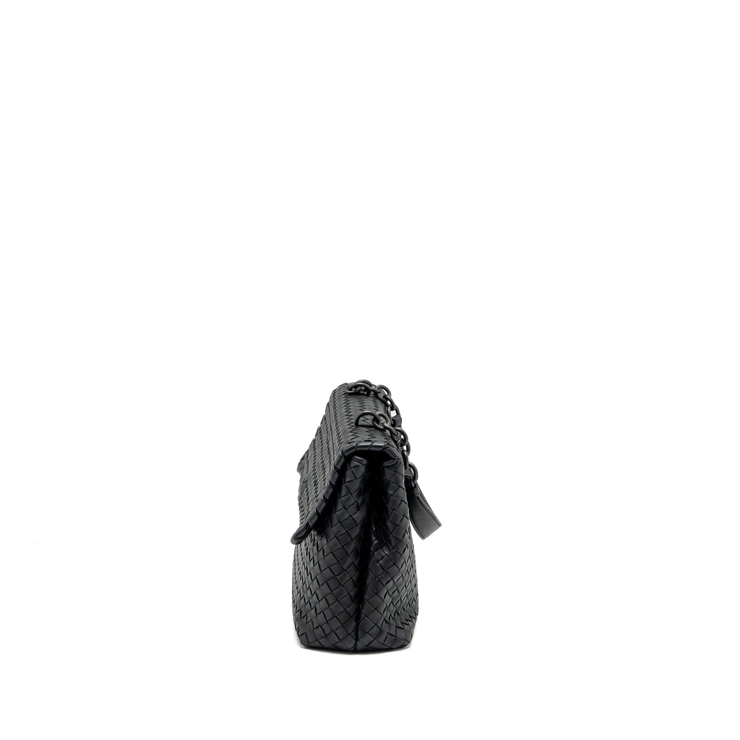 Bottega Veneta Single Chain Flap Purse Leather Black with Black Hardware