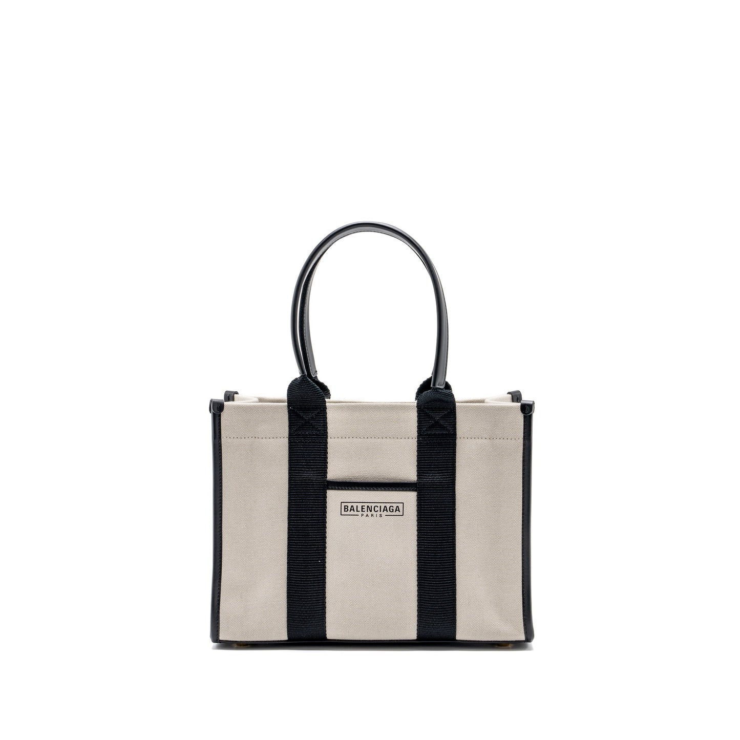 BALENCIAGA Small Tote Purse Canvas/ Leather Black/White