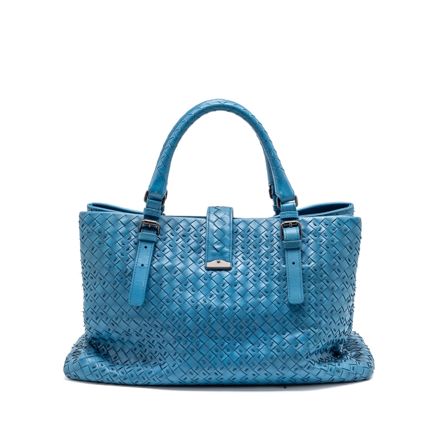 Bottega Veneta Intrecciato Roma Large Tote Purse Leather Blue Black Hardware