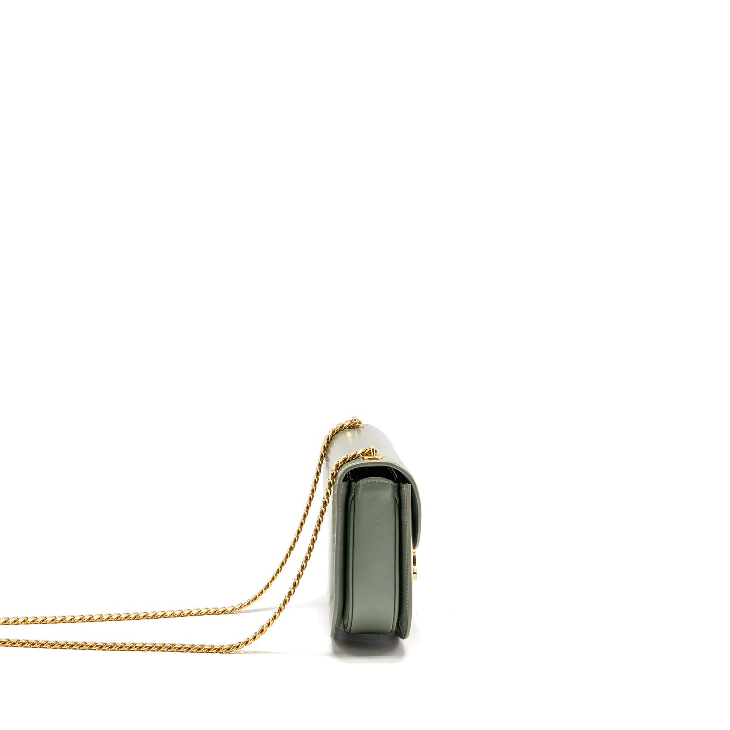Celine Besace Clea Triomphe Chain Purse Shiny Calfskin Green