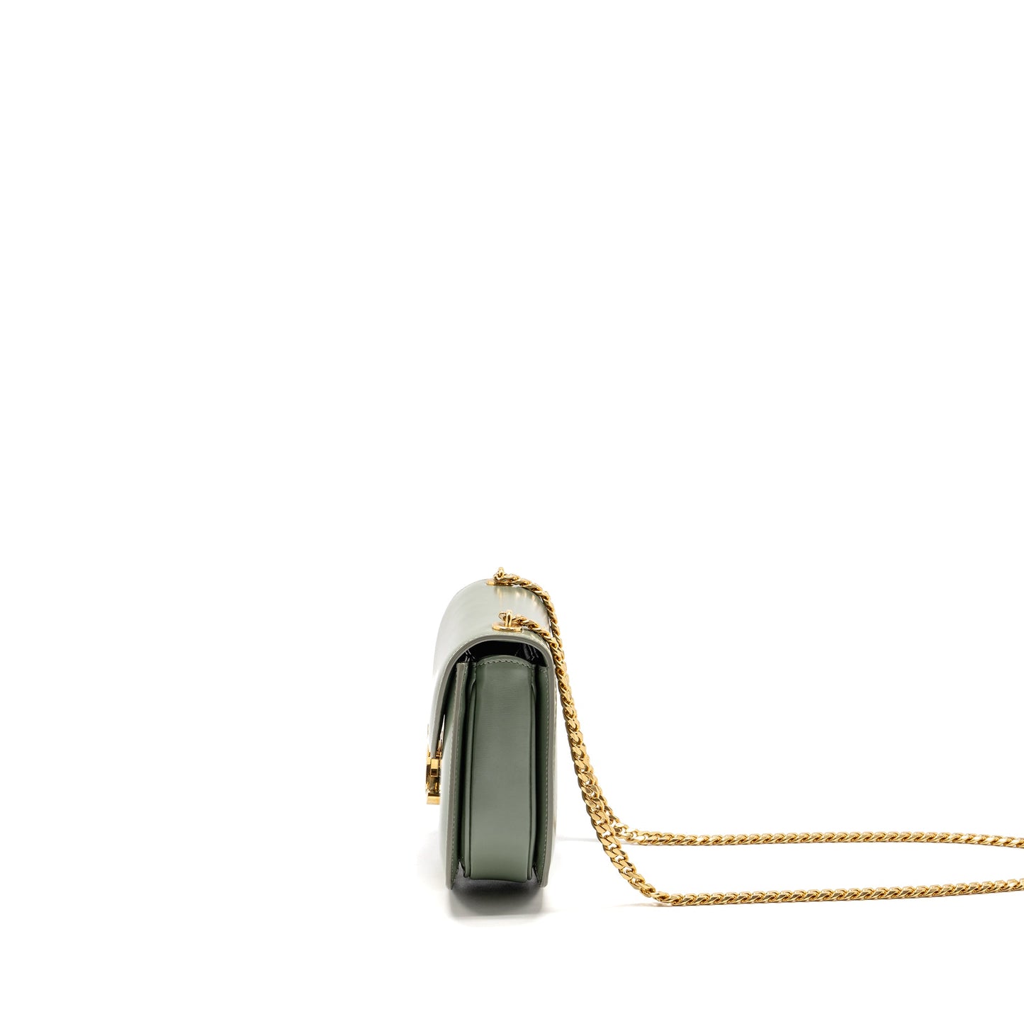 Celine Besace Clea Triomphe Chain Purse Shiny Calfskin Green