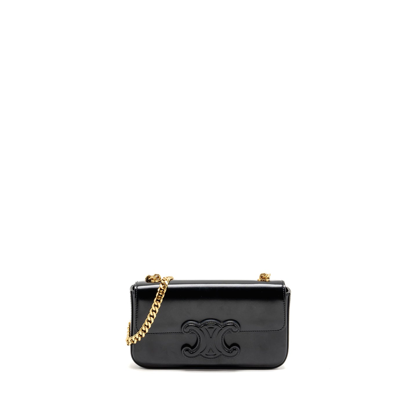 Celine Cuir Triomphe Chain Mini Purse Calfskin Black