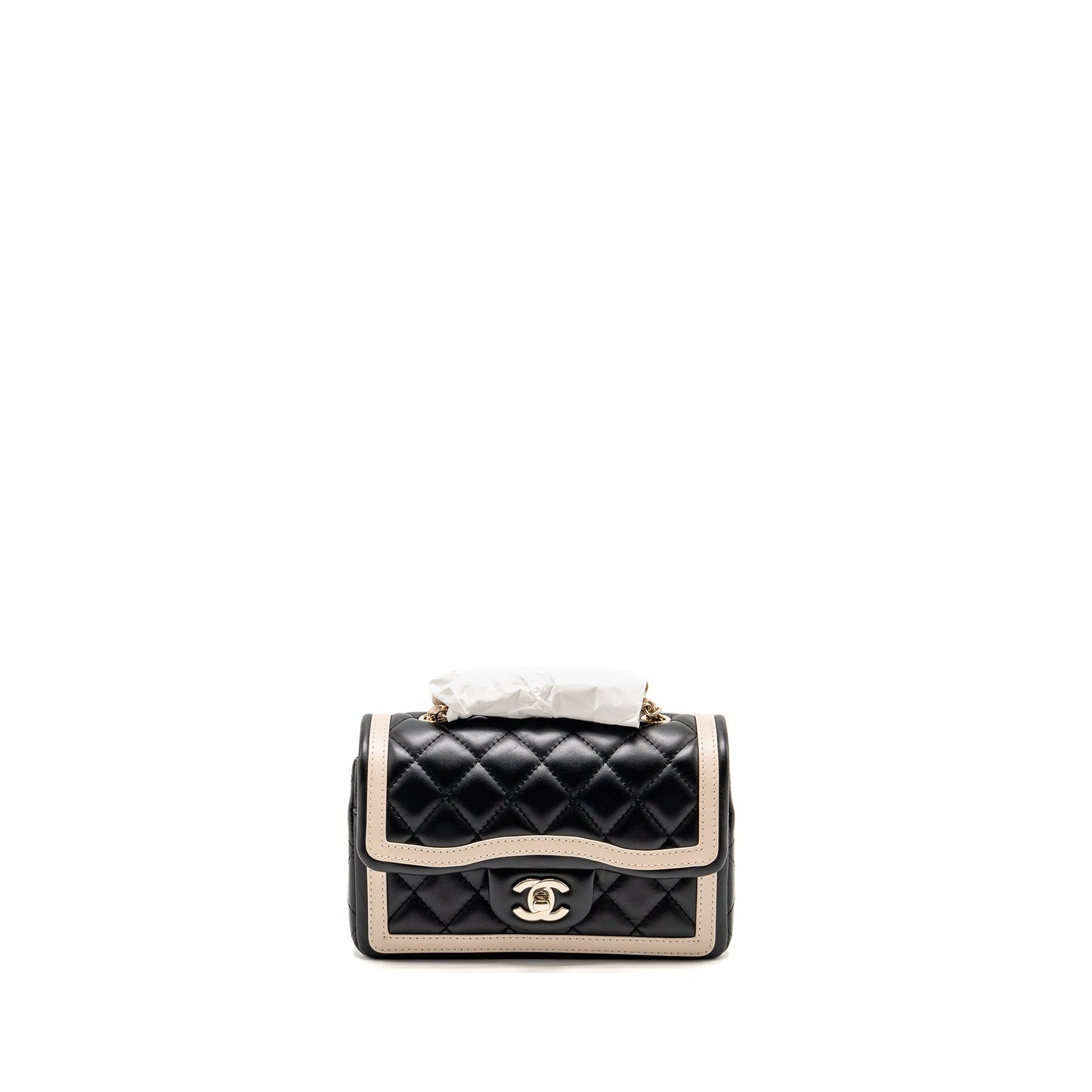 Chanel 23B Quilted Mini Rectangular Flap Bag Lambskin Black/Beige LGHW (Microchip)
