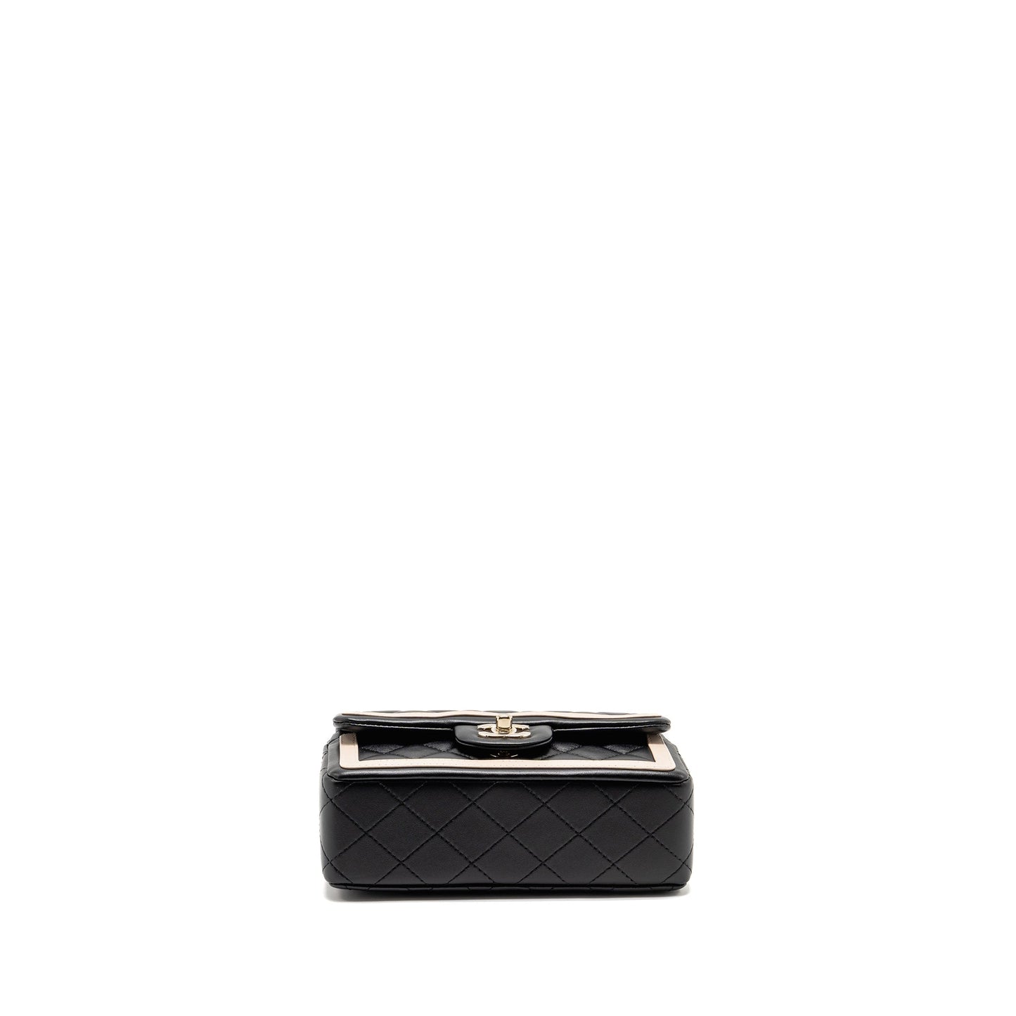 Chanel 23B Quilted Mini Rectangular Flap Bag Lambskin Black/Beige LGHW (Microchip)
