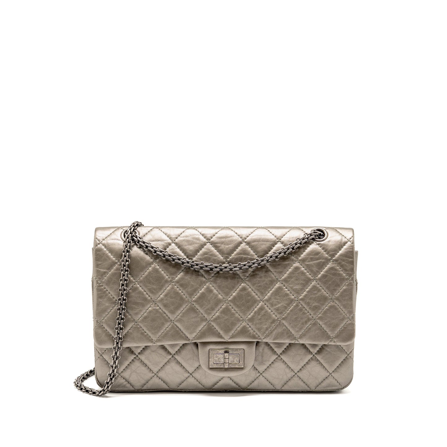 Chanel Maxi 2.55 Reissue Flap Bag Aged Calfskin IridescentÂ Light Grey Ruthenium Hardware