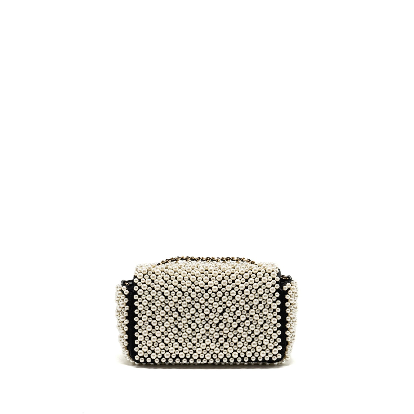 Chanel 19S pearl flap mini rectangular flap bag satin/ lambskin black LGHW