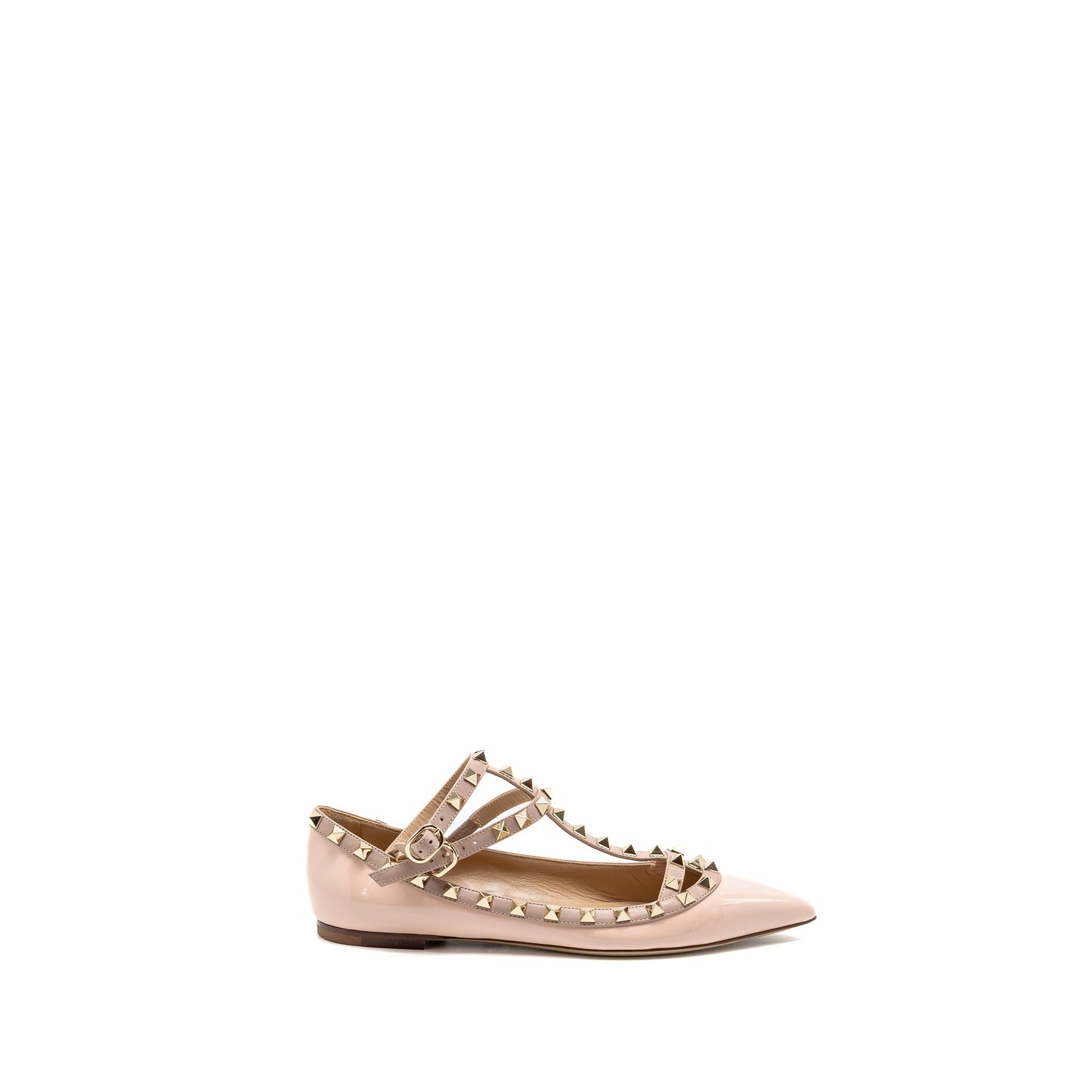 Valentino Size 38.5 Rockstud Caged Ballerina Flat Patent/Napa Leather Rose Quartz