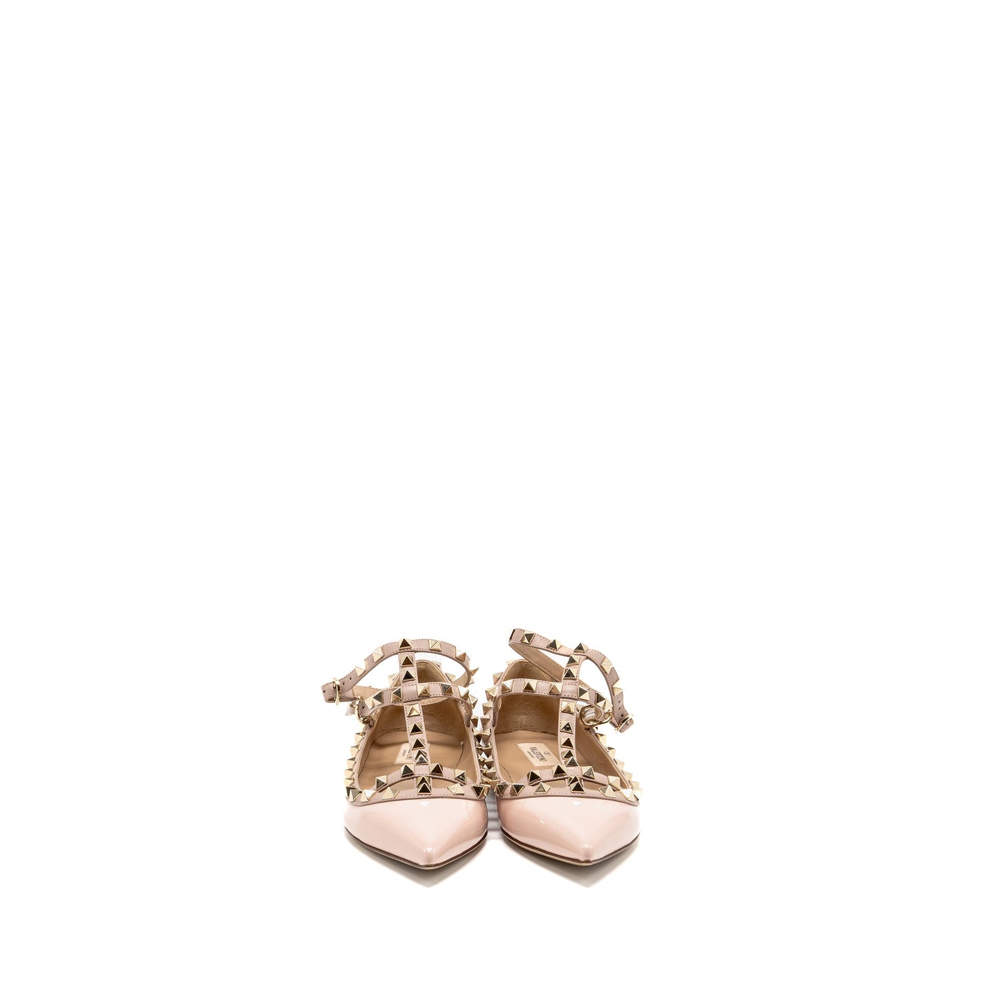 Valentino Size 38.5 Rockstud Caged Ballerina Flat Patent/Napa Leather Rose Quartz