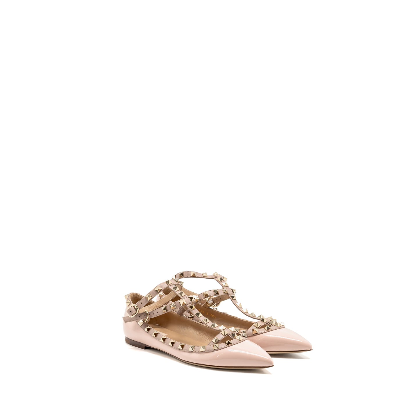 Valentino Size 38.5 Rockstud Caged Ballerina Flat Patent/Napa Leather Rose Quartz