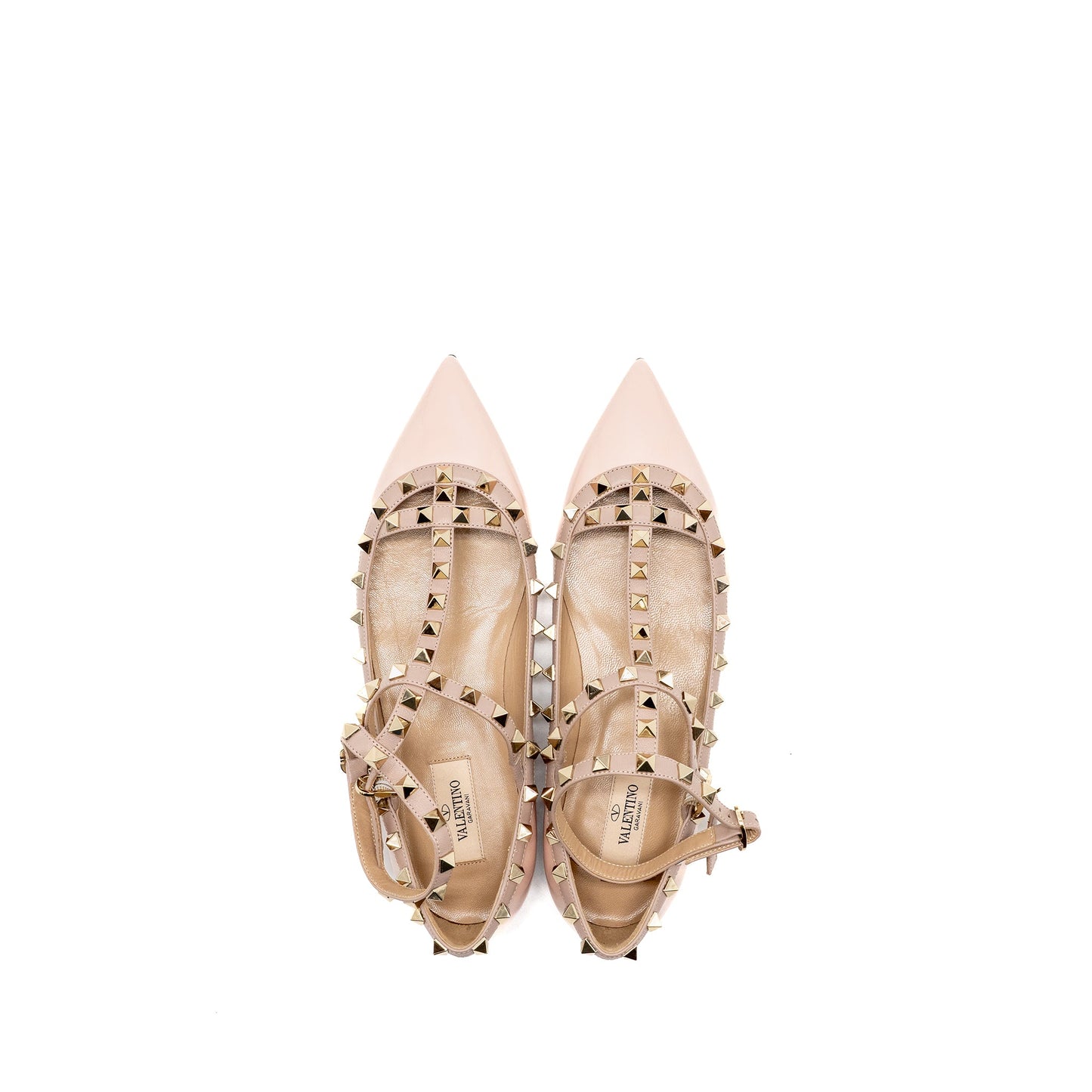 Valentino Size 38.5 Rockstud Caged Ballerina Flat Patent/Napa Leather Rose Quartz