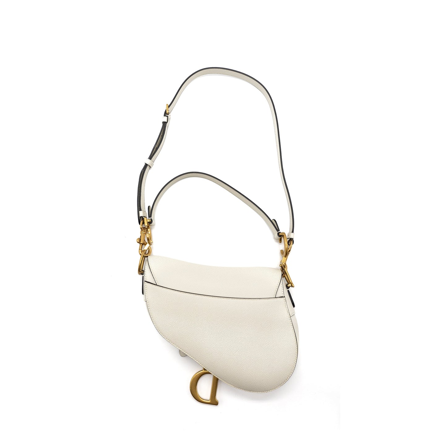 Dior medium saddle Purse with strap grained calfskin white