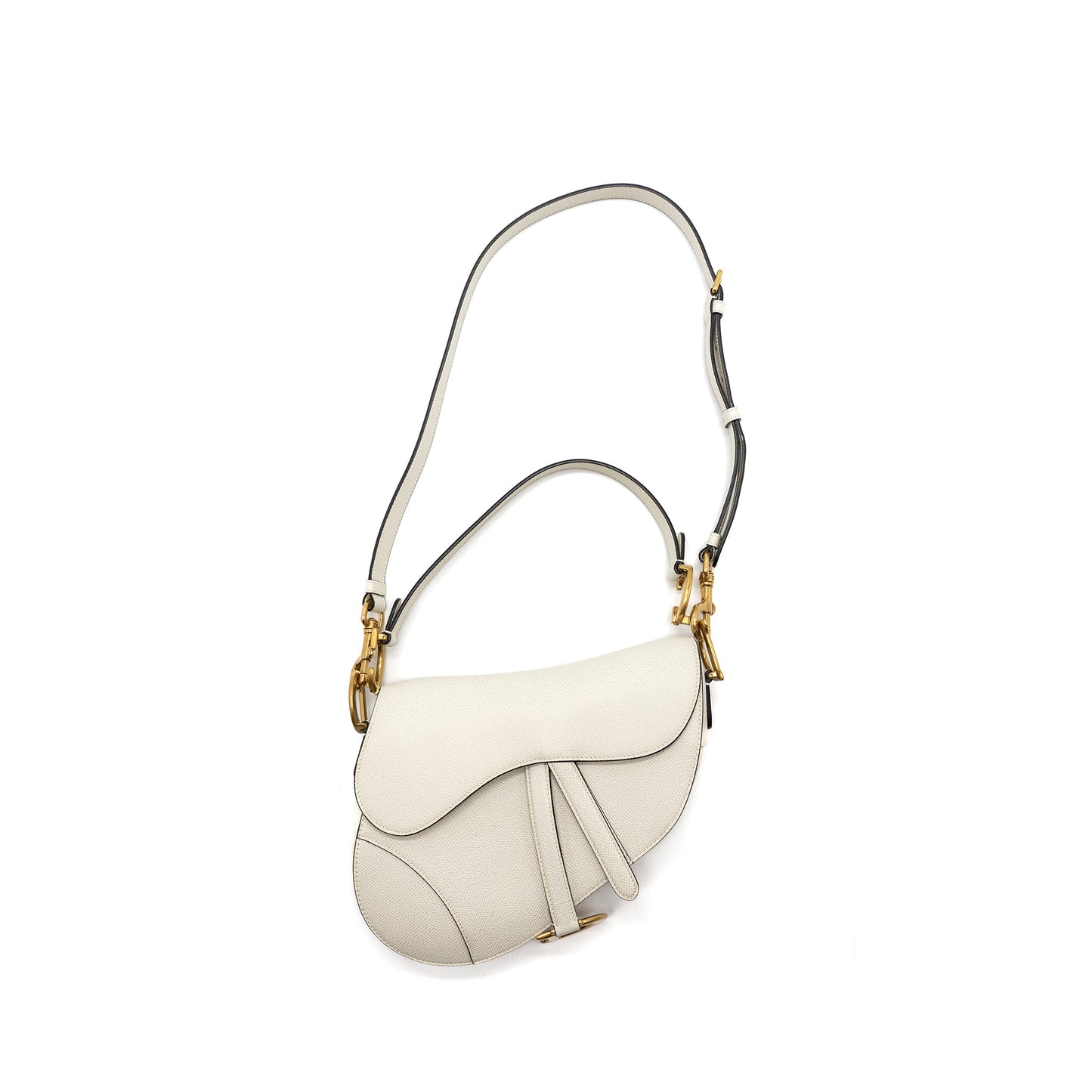 Dior medium saddle Purse with strap grained calfskin white